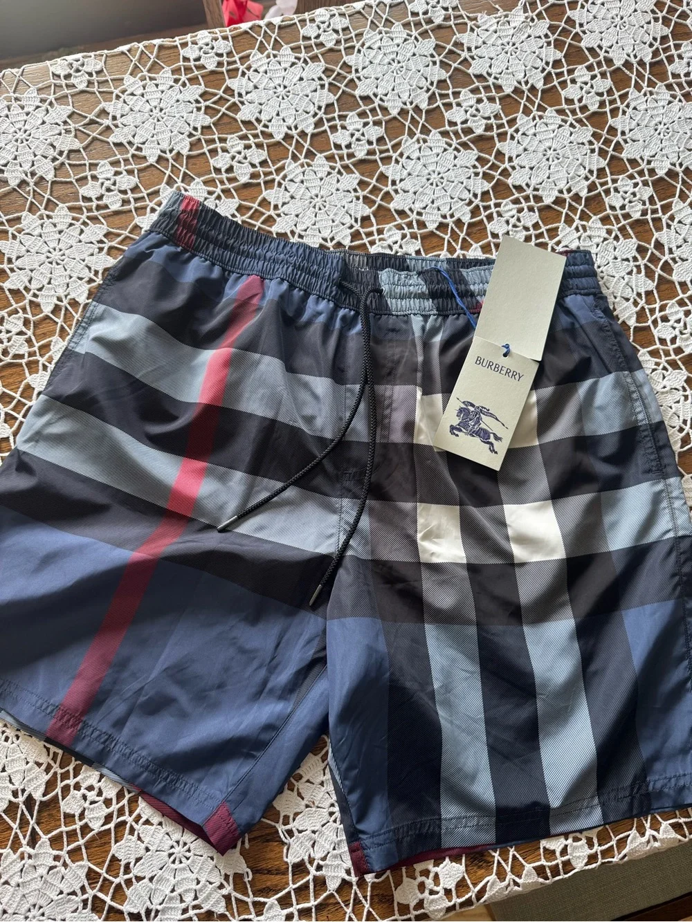 Burberry Carbon Blue and Black Check Men’s Swim Trunks